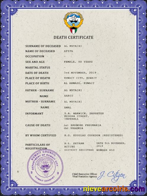 Kuwait vital record death certificate